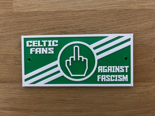 Celtic fans against fascism plaque